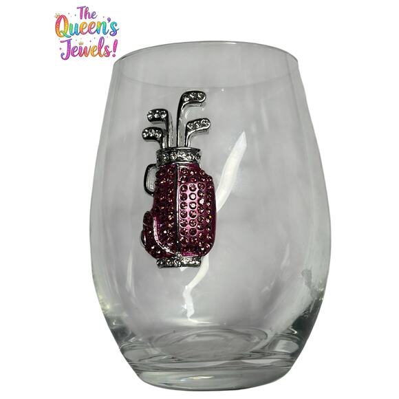 The Queen's Jewels Pink Golf Bag Stemless Wine Glass - Picture 1 of 2